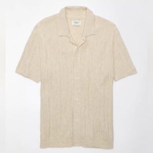 American Eagle Weekend Button-Up Sand Color Sweater Polo Shirt, Large